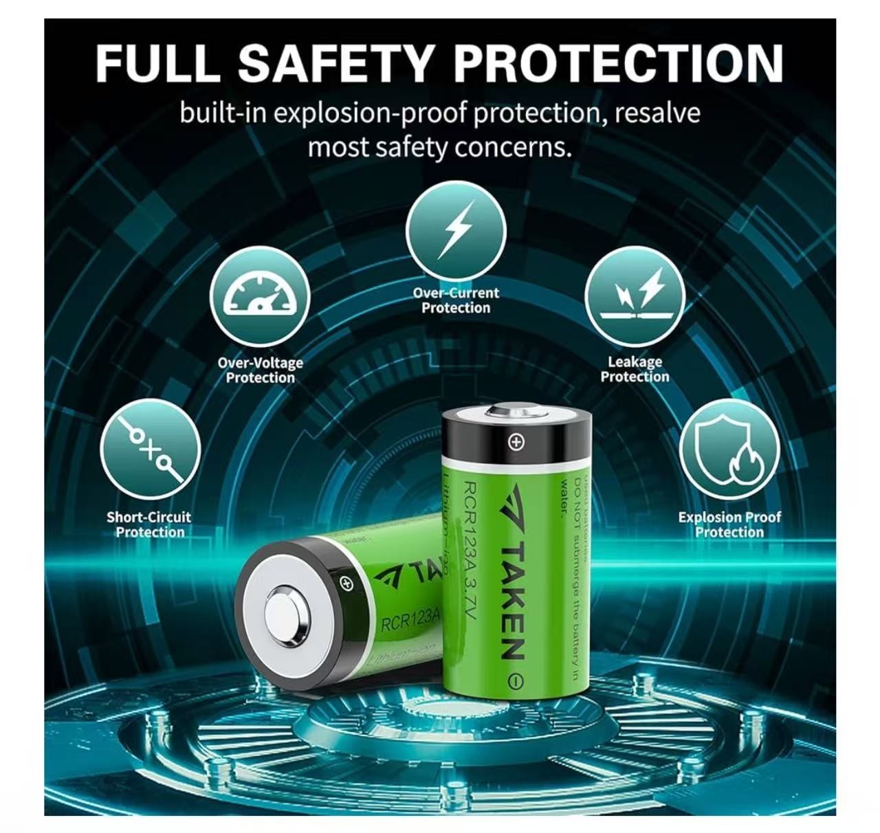 Taken CR123A Rechargeable Batteries 4 Pack, 3.7V Lithium Battery and LED Charger