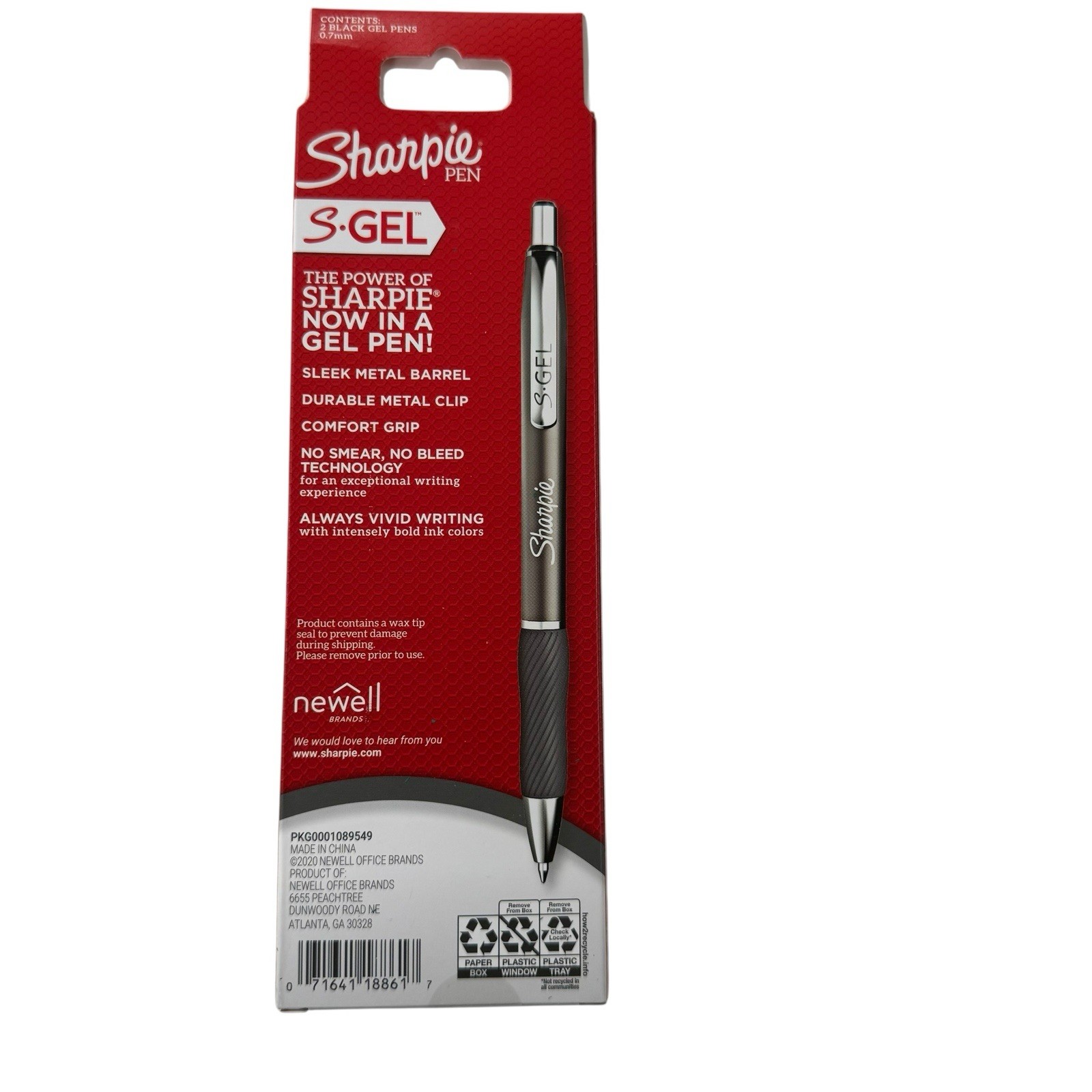 SHARPIE S-Gel Metal RT Gel Pen 0.7mm Medium Point Retractable Black Ink 2/Pack