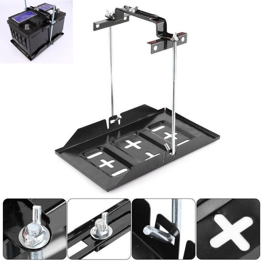 Car Storage Battery Holder Adjustable Tray + Hold Down Clamp Bracket Stand Kit