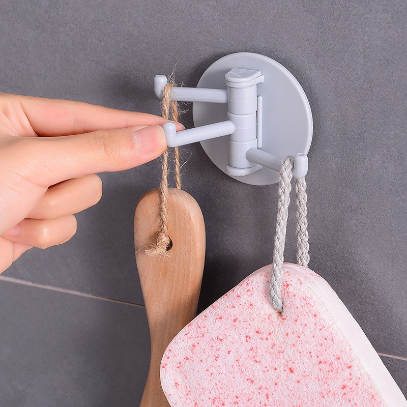 Set of 3 Random-Colored Rotating Hooks – Multifunctional Plastic Wall Hooks for