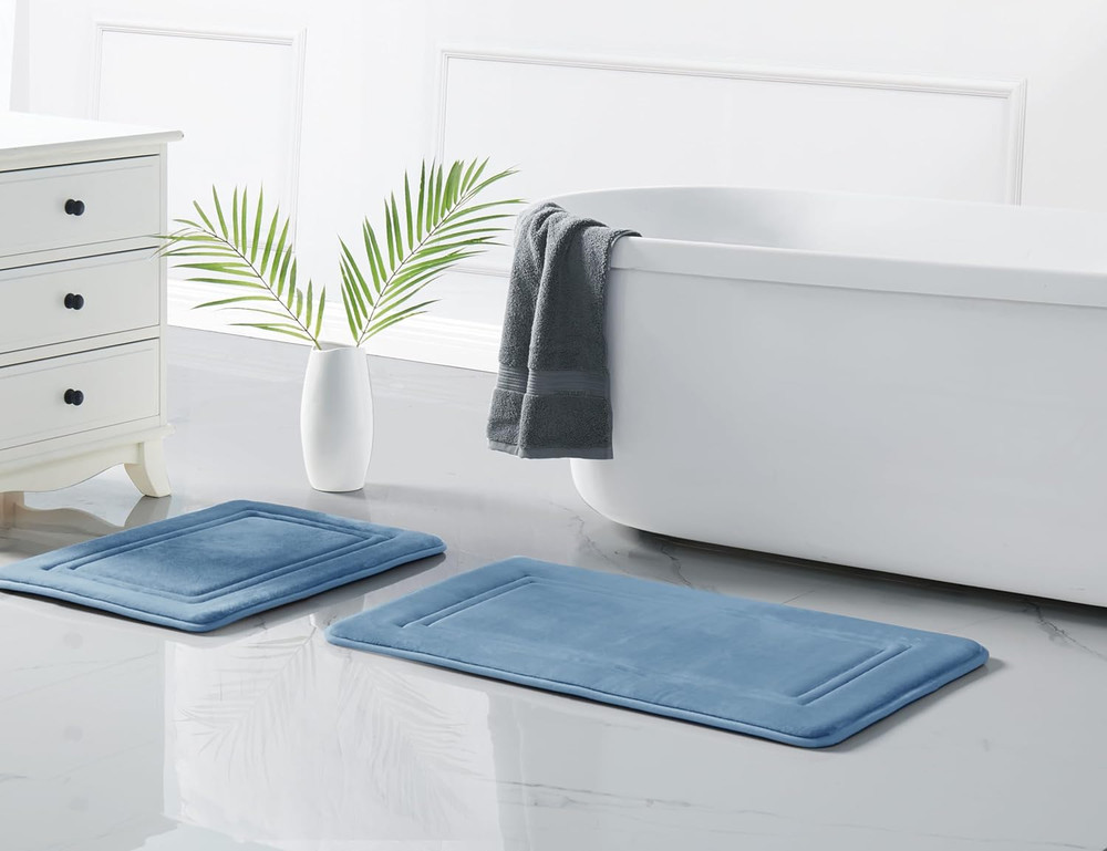 Truly Calm 2 Piece Memory Foam Blue Polyester 2-Piece 17X24 Mat Set, Solid for M
