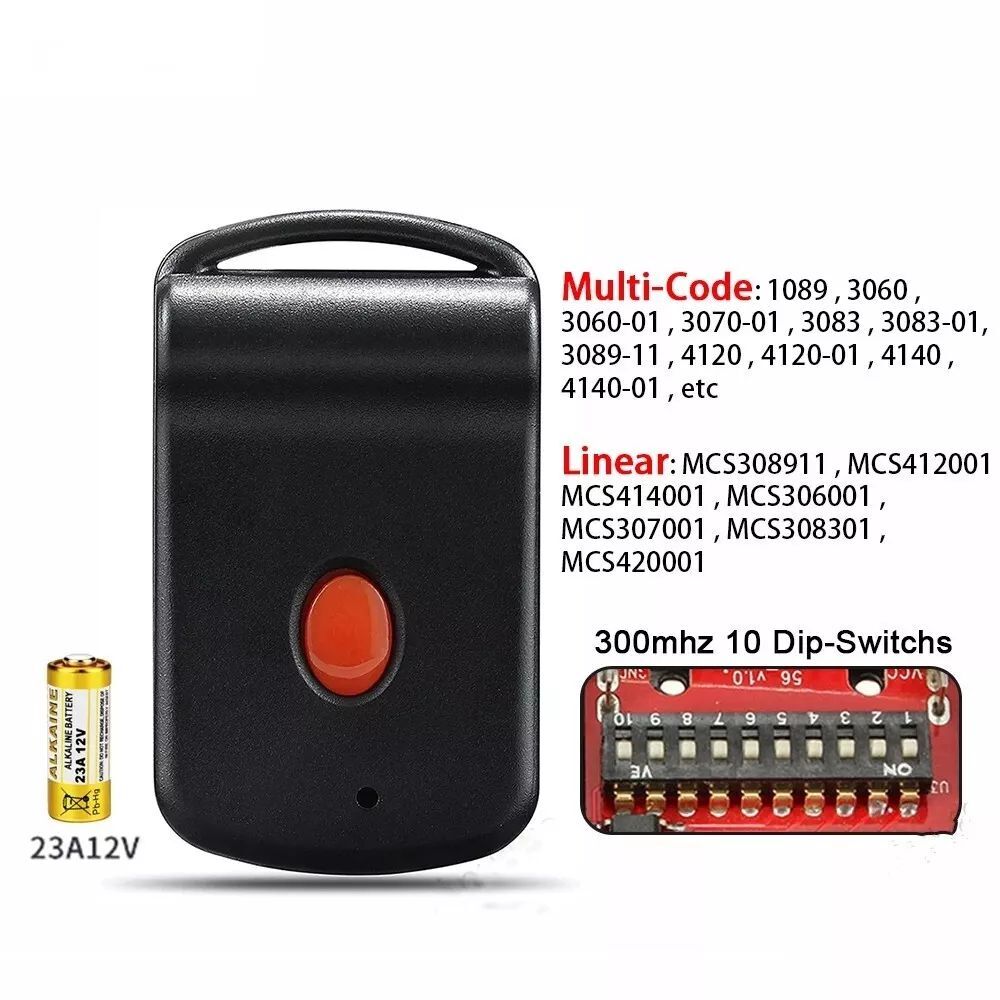 3089 308911 Gate Garage Door Opener Multi-Code 300MHz 10 DIP Code Remote Control
