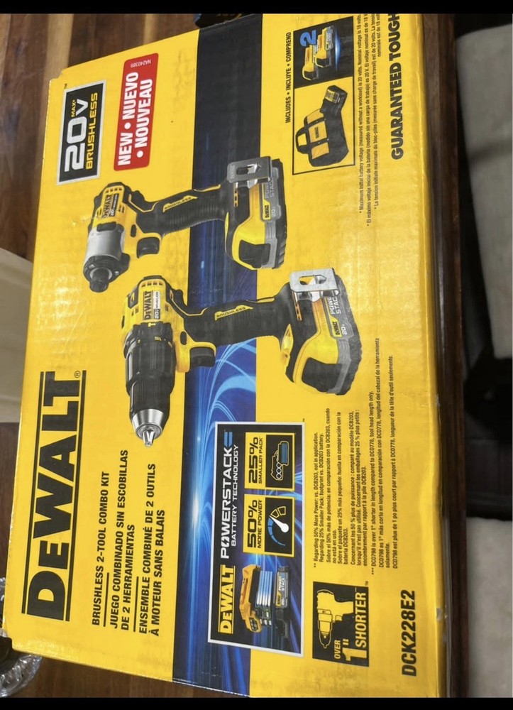 DEWALT 20 Volt MAX POWERSTACK Brushless Cordless 2-Tool Combo Kit- DCK228E2, New