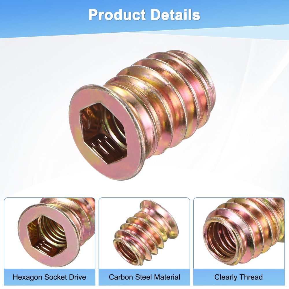 20-Pack Threaded Inserts for Wood, M8x13mm Threaded Insert Nuts [Gold Tone]
