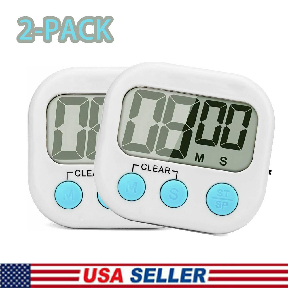 2 Pack Kitchen Timer Digital Large Magnet Cooking LCD Alarm Loud Countdown Clear