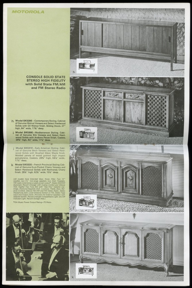 1960s MOTOROLA SOLID STATE CONSOLE STEREO HIGH FIDELITY INSTRUMENTS CATALOG