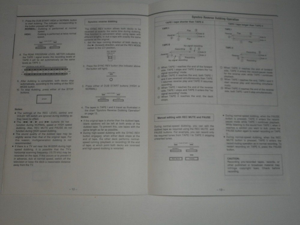 TEAC W-525R Owner's Manual & Specifications Double Auto Reverse Cassette Deck