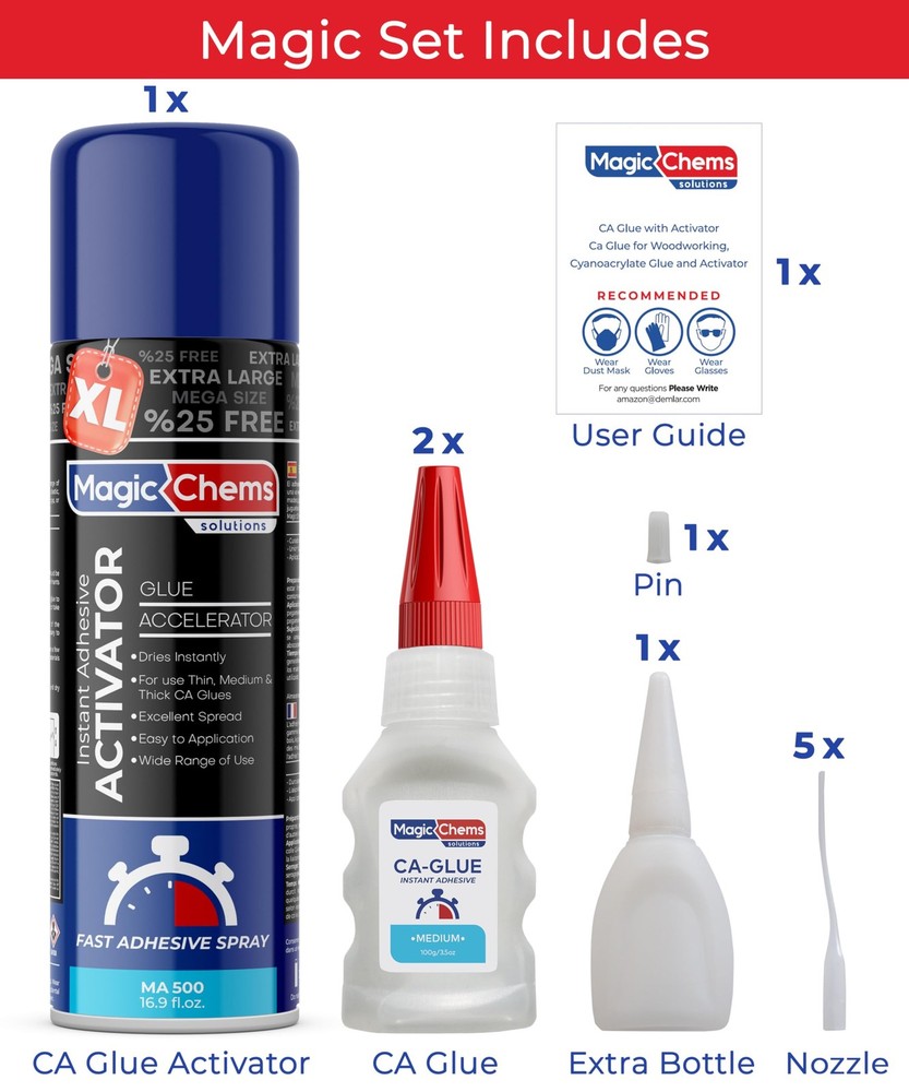 Magic Chems CA Glue with Activator (2 x 3.5 Extra Large Set (1 Pack), Clear