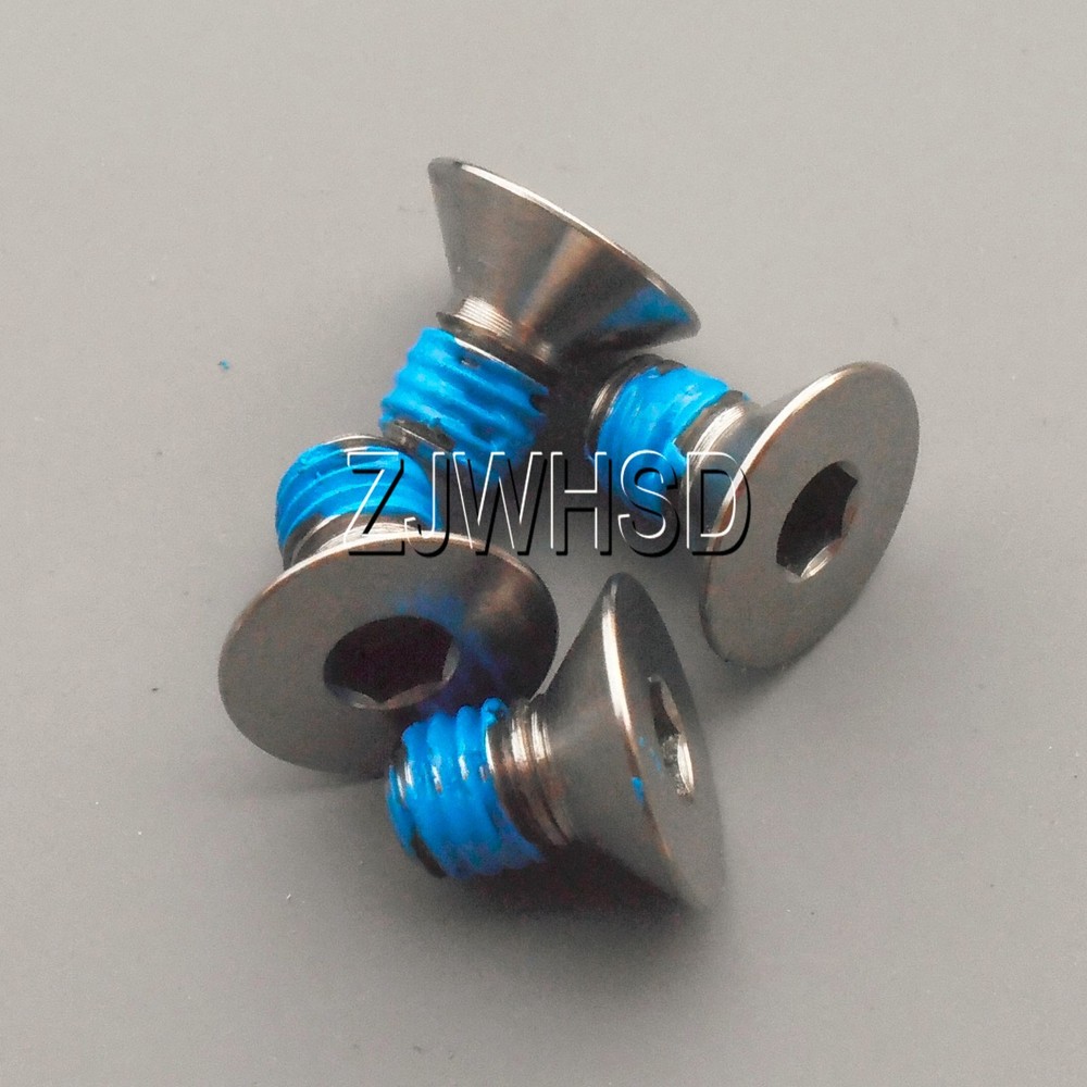4pcs M6 x 10 Ti Titanium Screw Bolt Allen hex Socket Flat head with ThreadLocker
