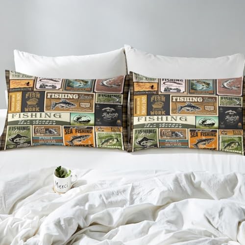 Fish Comforter Vintage Fish Stamp Pattern Comforter Set for King Multi 111505