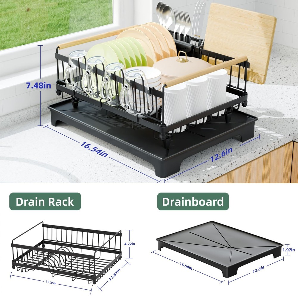 Dish Drying Rack, Drying Rack with Automatic Drainboard, Dish Racks for Kitch...