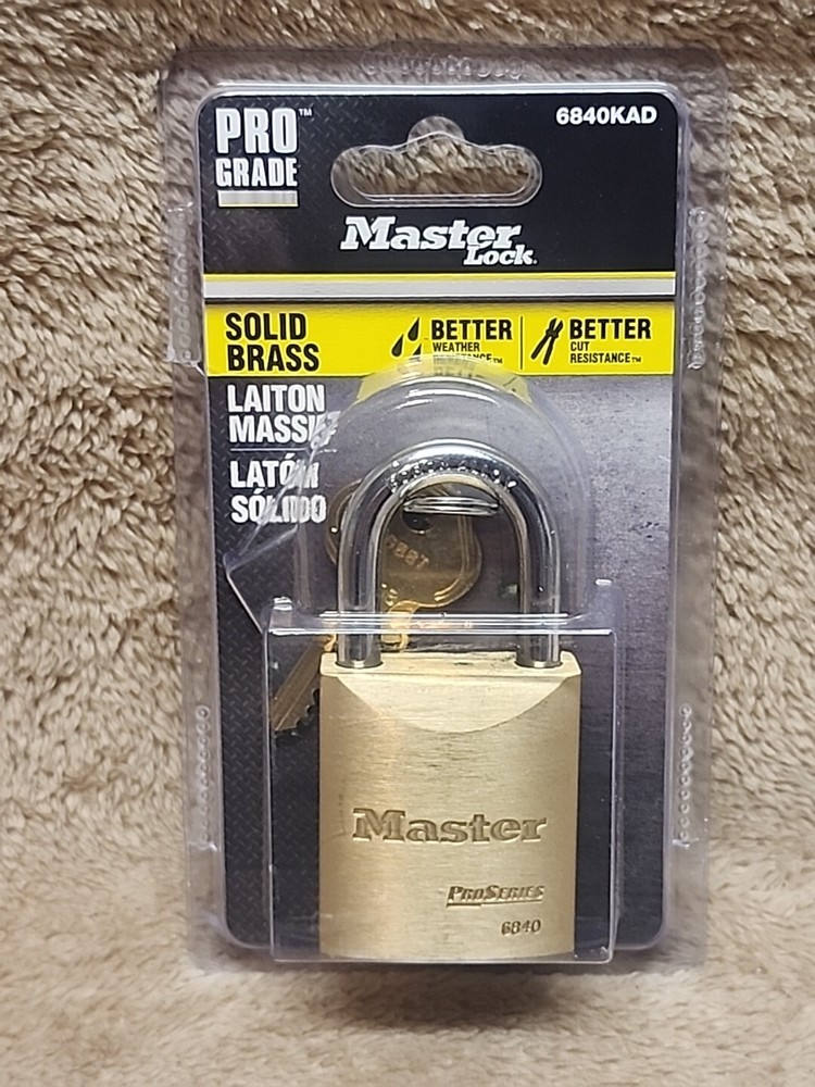 Master Lock ProGrade Solid Brass Keyed Padlock 6840KAD, 1.75" W. Keyed Alike