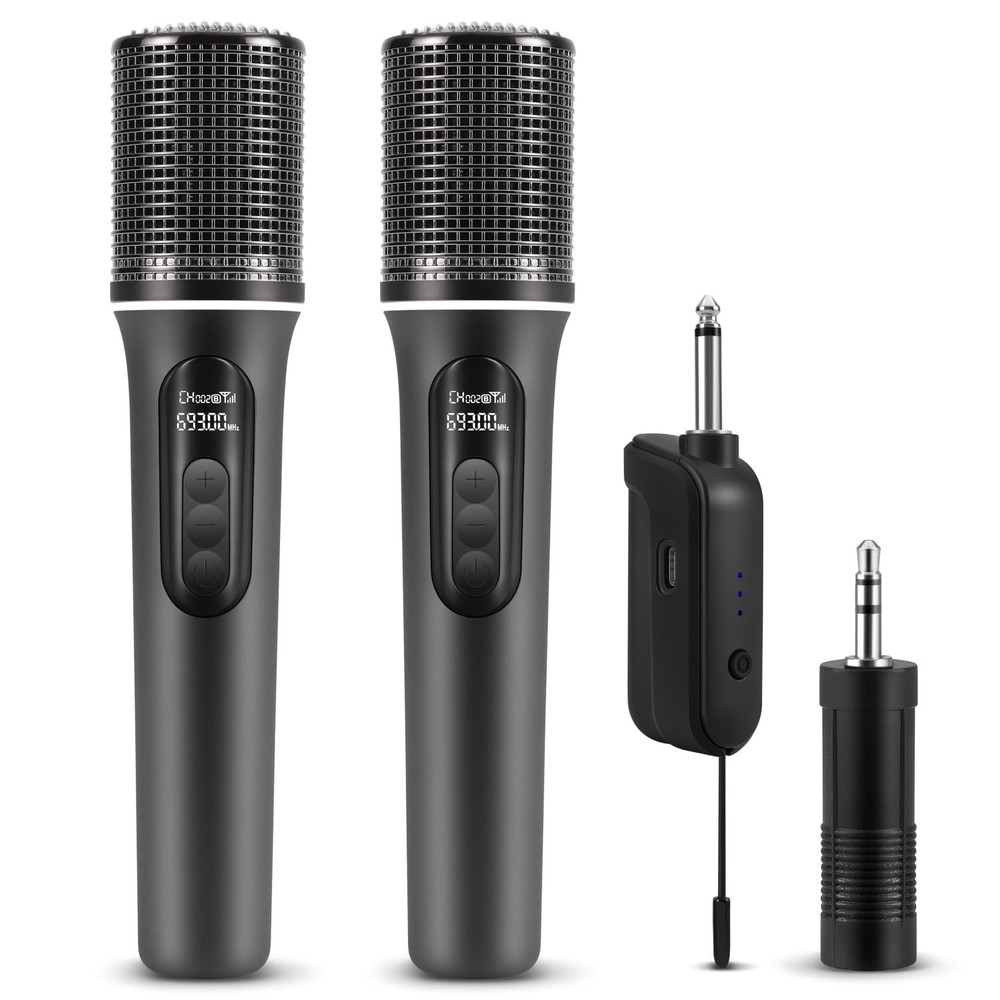 Dual Wireless Microphone System with 5-Level Volume Adjustment