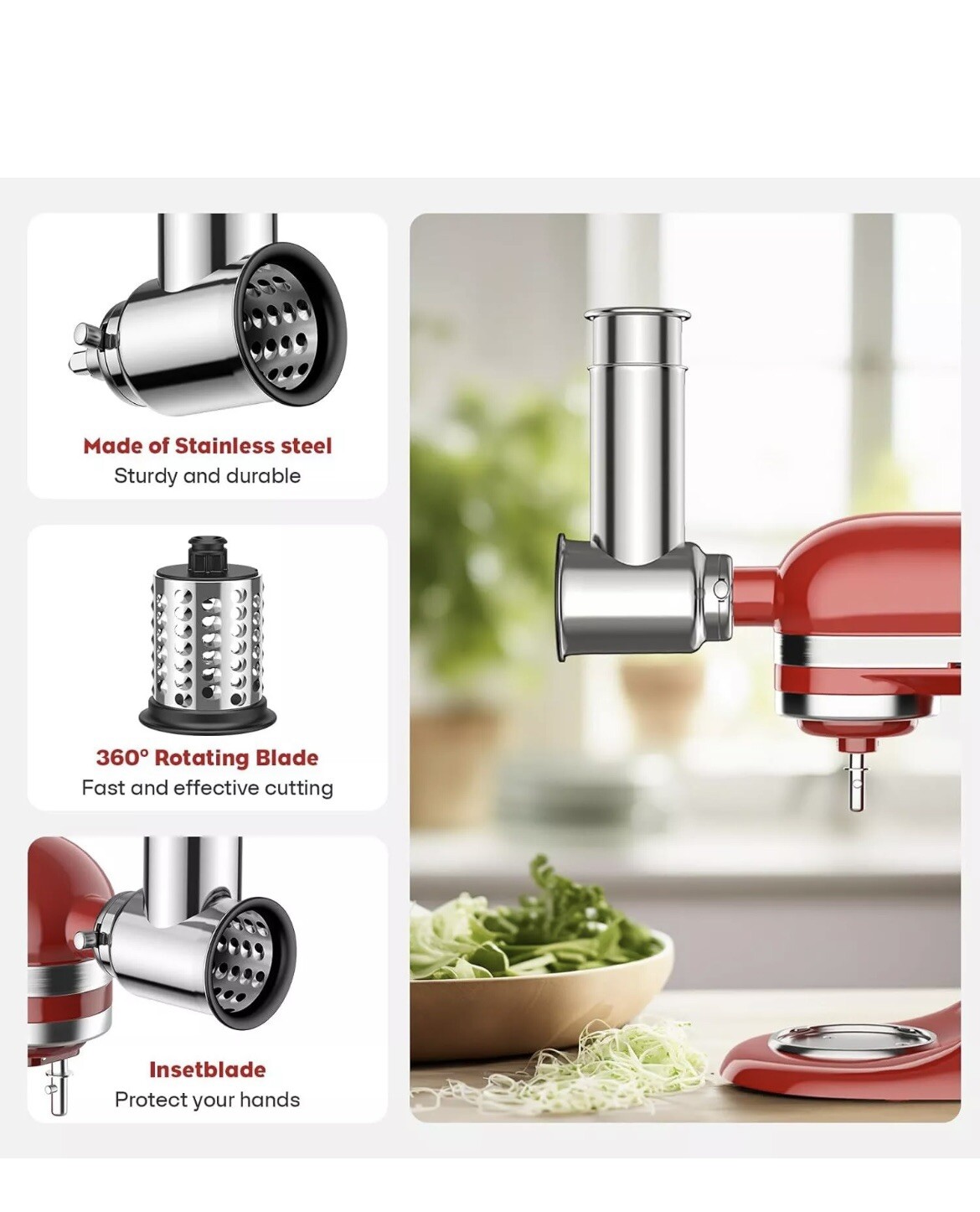 Stainless Steel Slicer Shredder Attachment for KitchenAid Stand Mixer