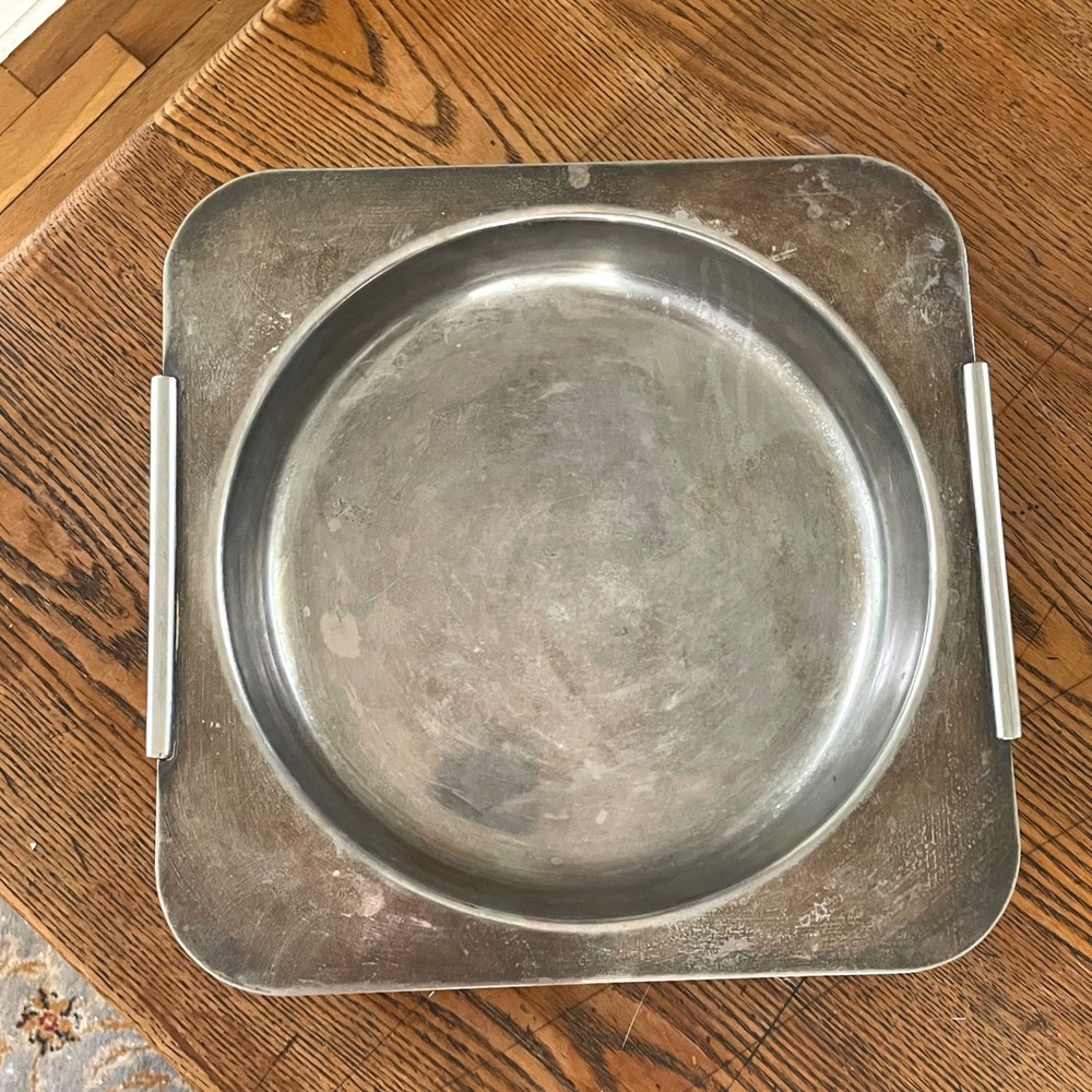 12" Silver Plated Geometric Square Bowl LASLO for TOWLE Modernist Serve Patina