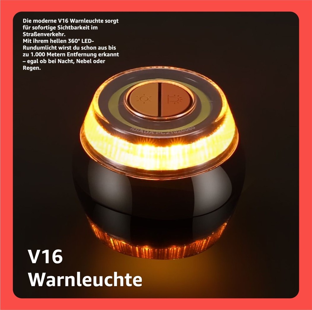 Emergency Warning Light V16 IDIADA EU Approval - Breakdown Light IDIADA PC21020060