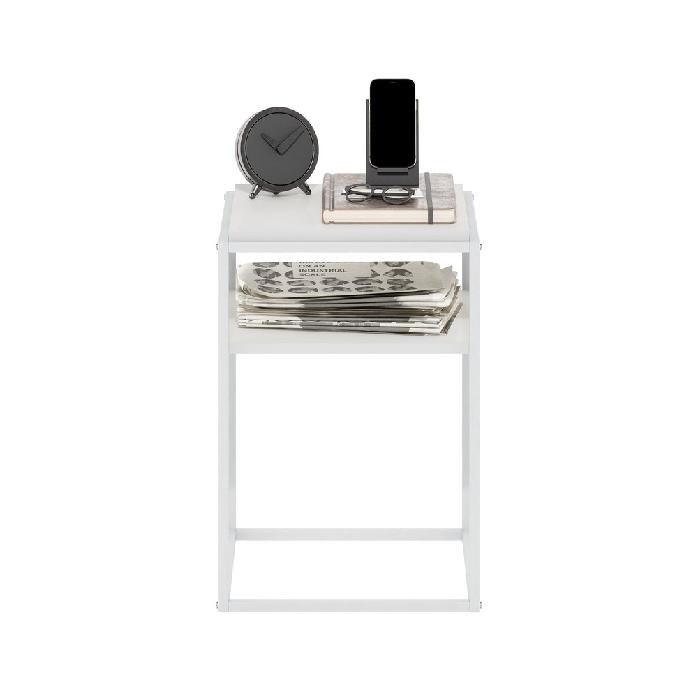 Furinno Moretti Modern Lifestyle Stackable Shelf in 2-Tier in Solid White/White