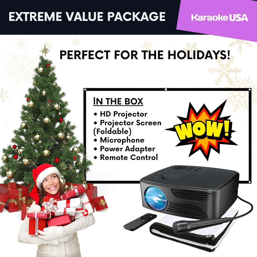 Mini Bluetooth Projector with Screen, Karaoke Microphone & Remote Control | Port