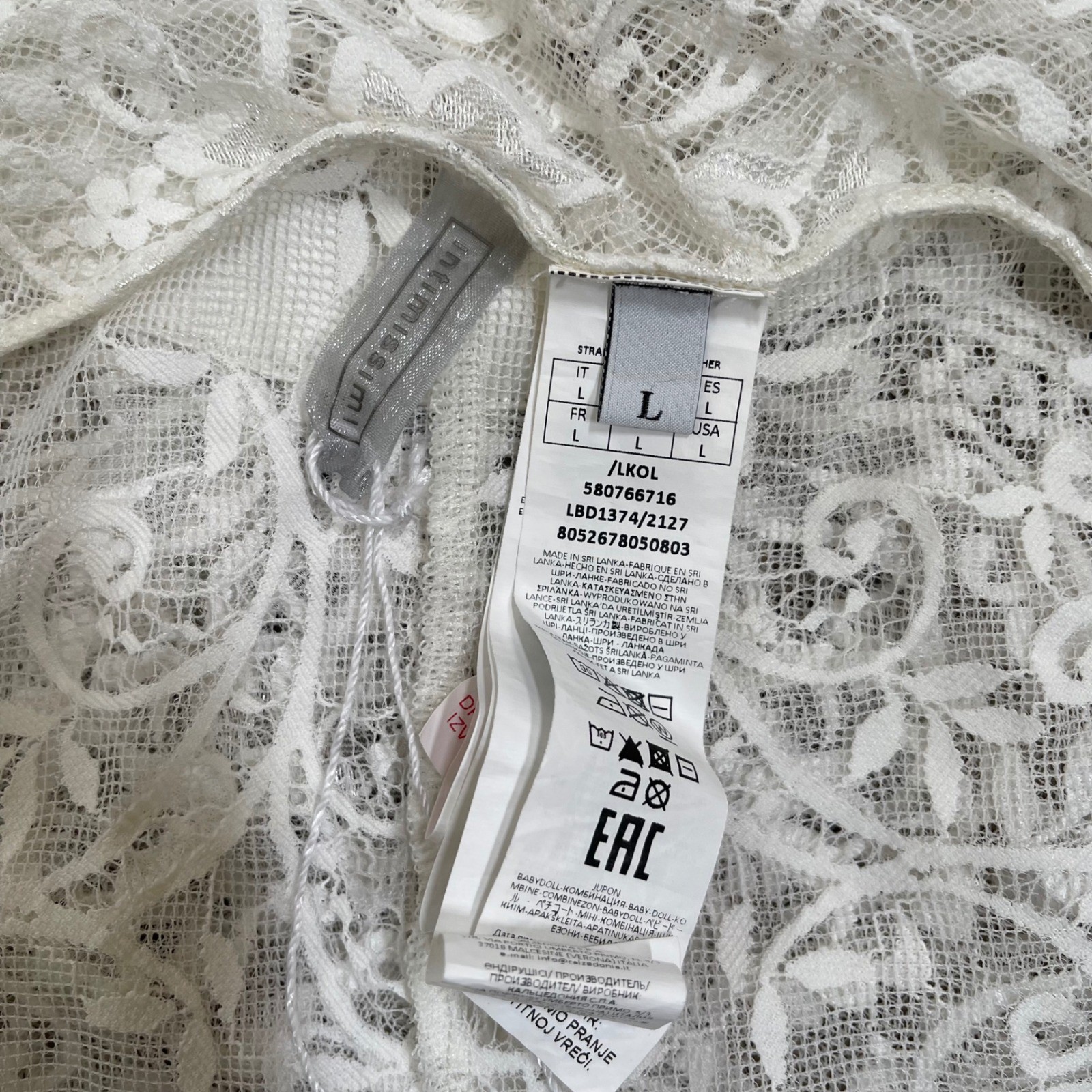 Intimissimi White Sheer Floral Lace Halter Chemise Lingerie L Ribbon Bow