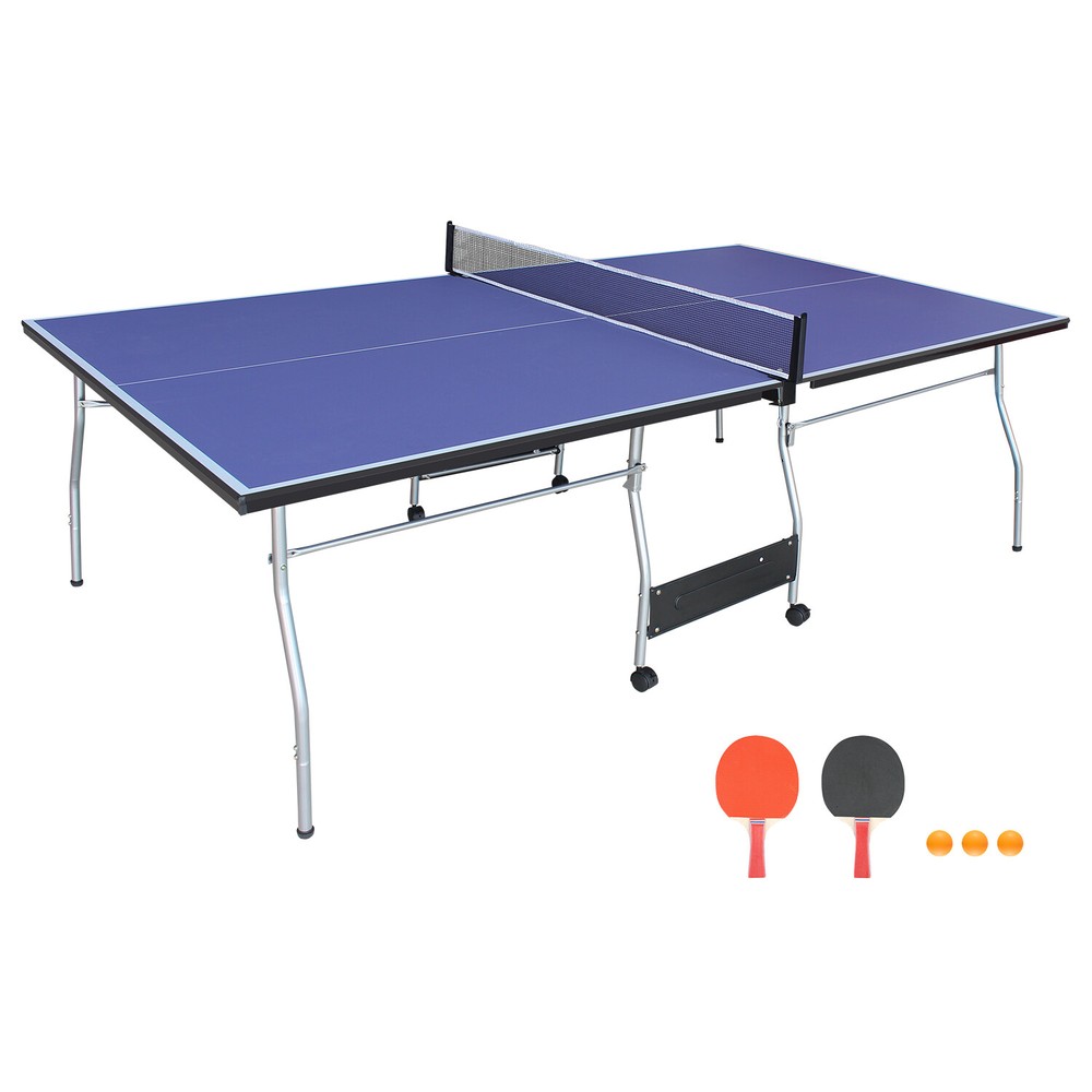 8ft Mid-Size Table Tennis Table Foldable & Portable Ping Pong Table Set