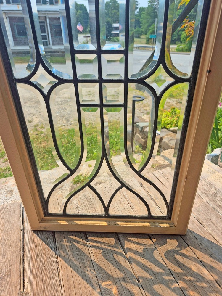 PAIR ANTIQUE BEVELED GLASS SIDE LIGHT WINDOWS