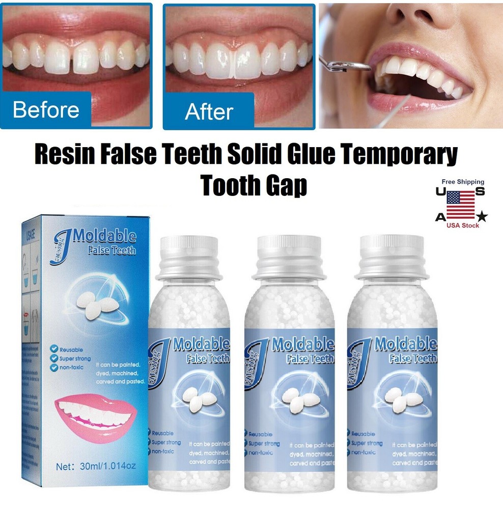 3×False Teeth Solid Glue Temporary Tooth Repair Resin Moldable Teeth Gap Denture