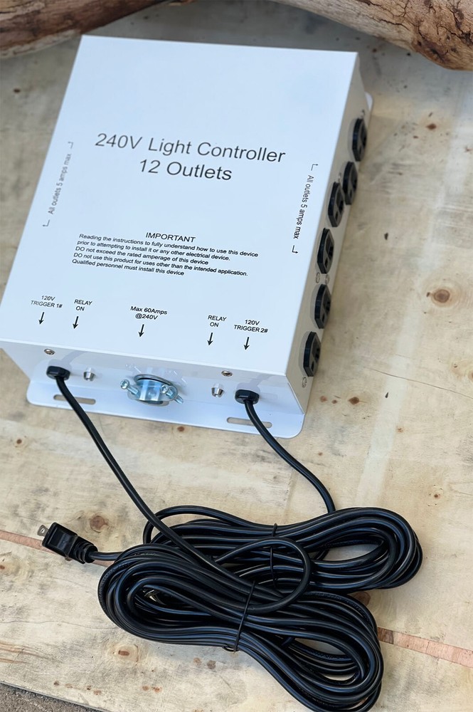 12 Outlet MLC MASTER LIGHT RELAY CONTROLLER 240V 60A Hydroponic W/2 TRIGGER CORD