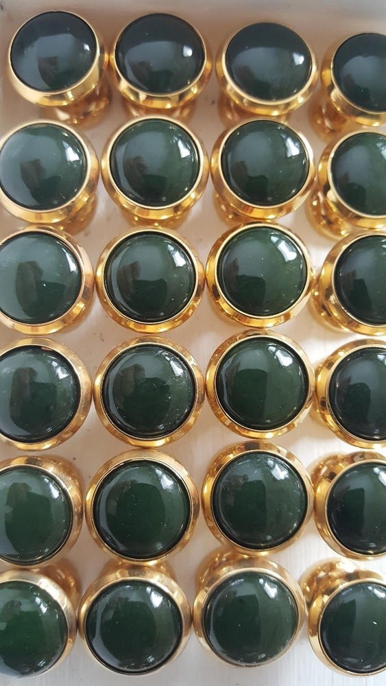 Jade on Brass, Mid-Century drawer pulls, knobs, Alaskan Nephrite 1/2"