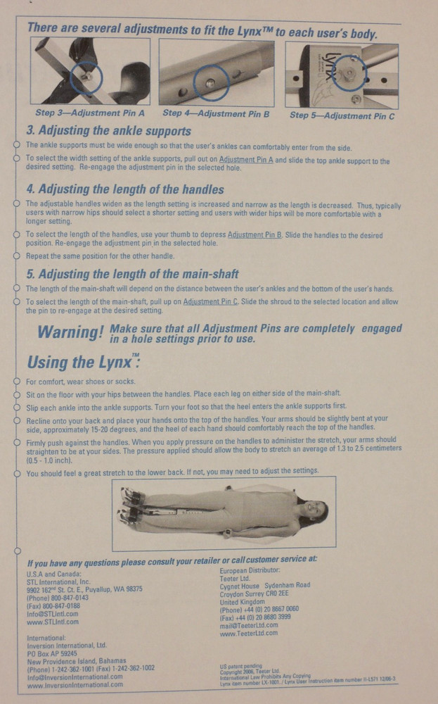 LYNX Portable Back Stretcher - Spinal Decompression / AKA Teeter P3 Hang Ups
