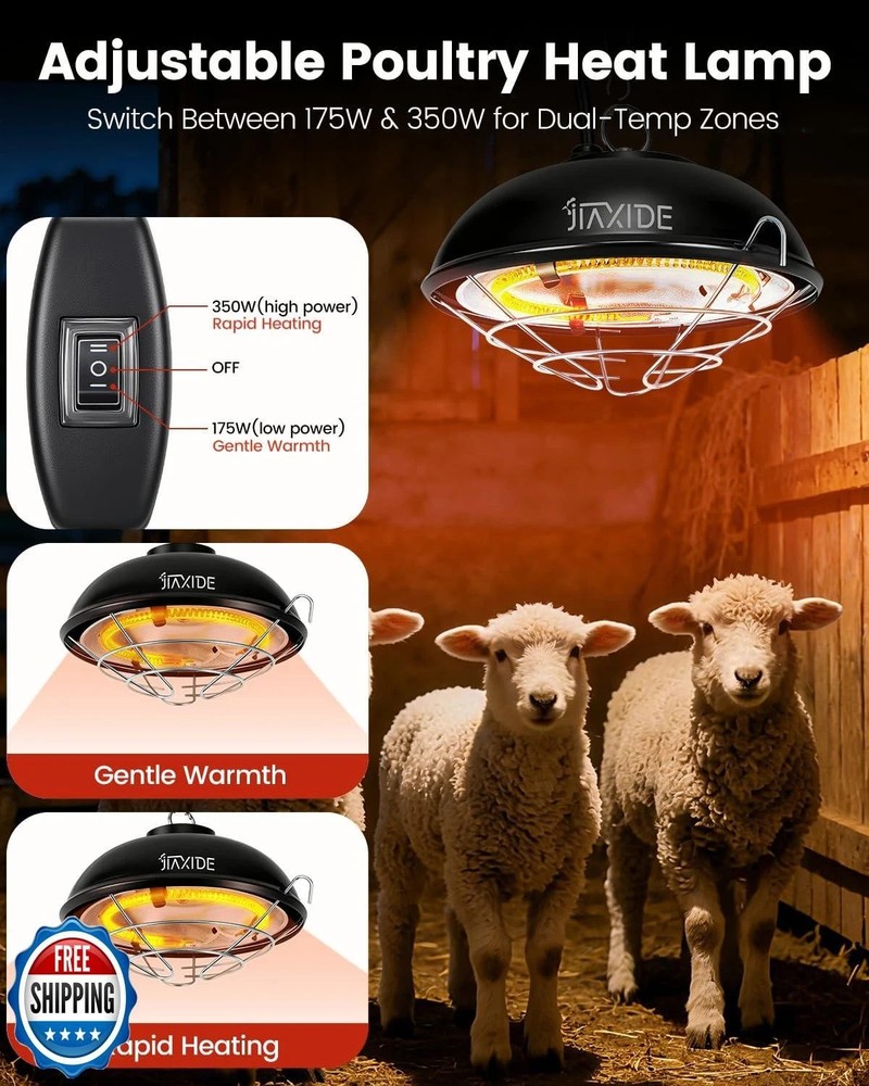 350W Dual-Mode Heat Lamp for Chickens - Long-Lasting Brooder Heater Bulb,Chic