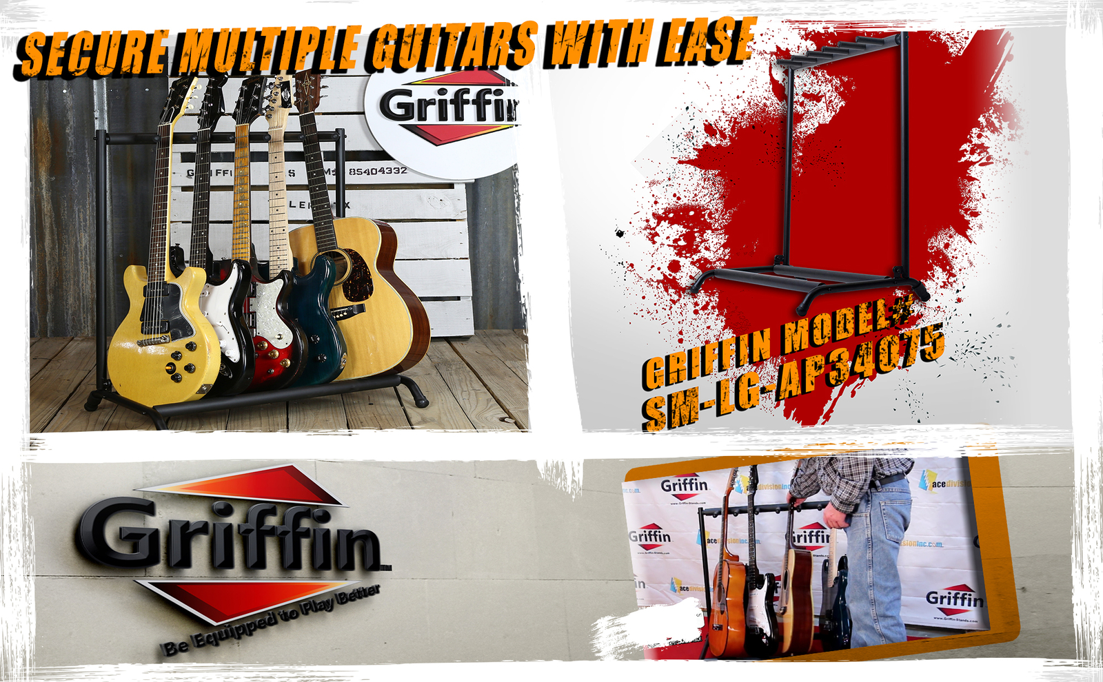 5 Guitar Rack Stand - Folding Five Multiple Stage Storage Bass Holder Mount DJ