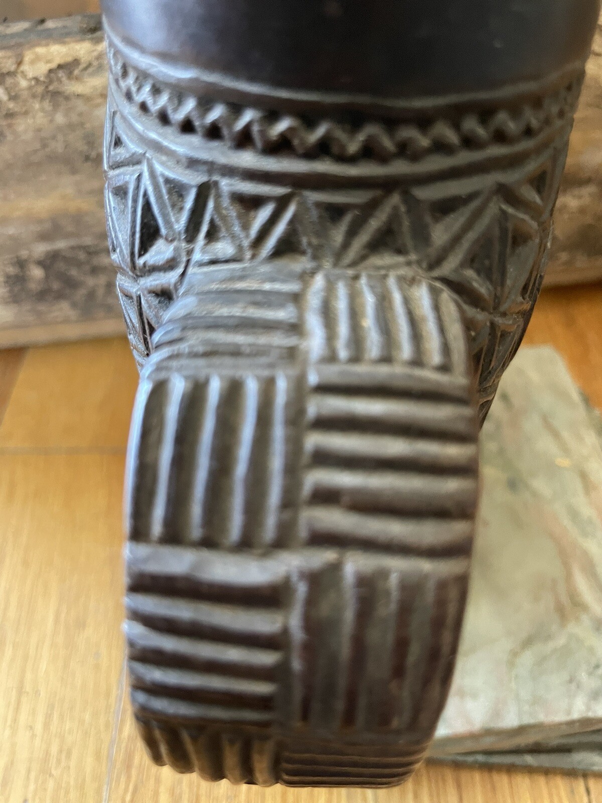 Vintage / Antique African Kuba Cup Wood Carved Palm Wine DRC Ceremonial Signed!