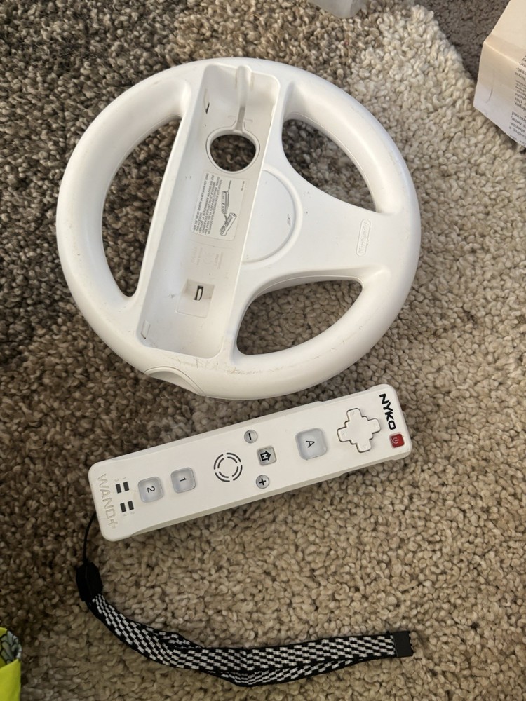 Nintendo Wii Steering Wheel, Nyko WAND+ Remote Controller & Wrist Strap Bundle