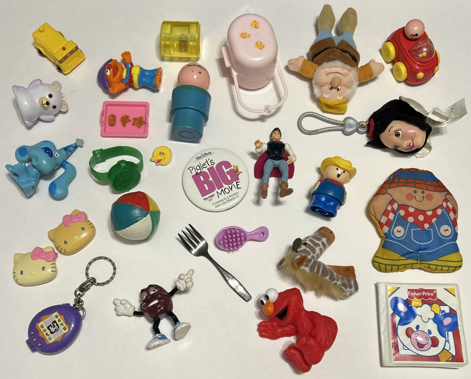 25pc VTG 90s Toy Junk Drawer Lot Elmo Ernie Farmer Hamster Raisin Happy Meal Toy
