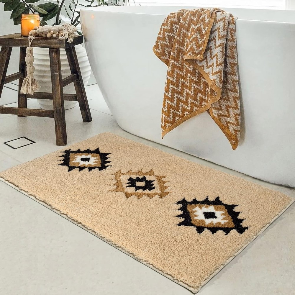 DEXDE Bathroom Rugs 24x36 Boho Cream 2' x 3' (Rectangular), Beige