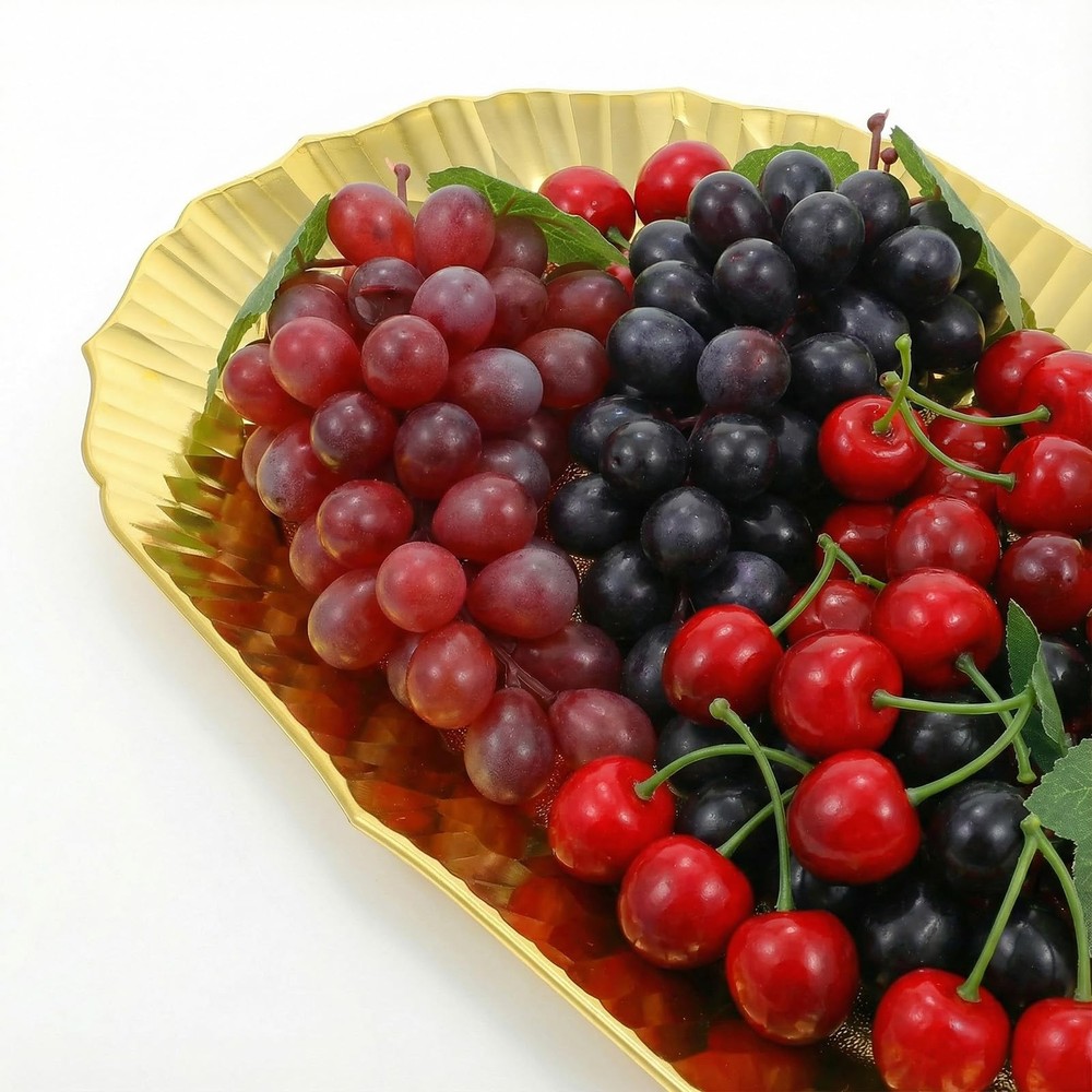 Afcabakila 6 Pack Plastic Serving Tray Set, Gold Rectangular Serving Platters...