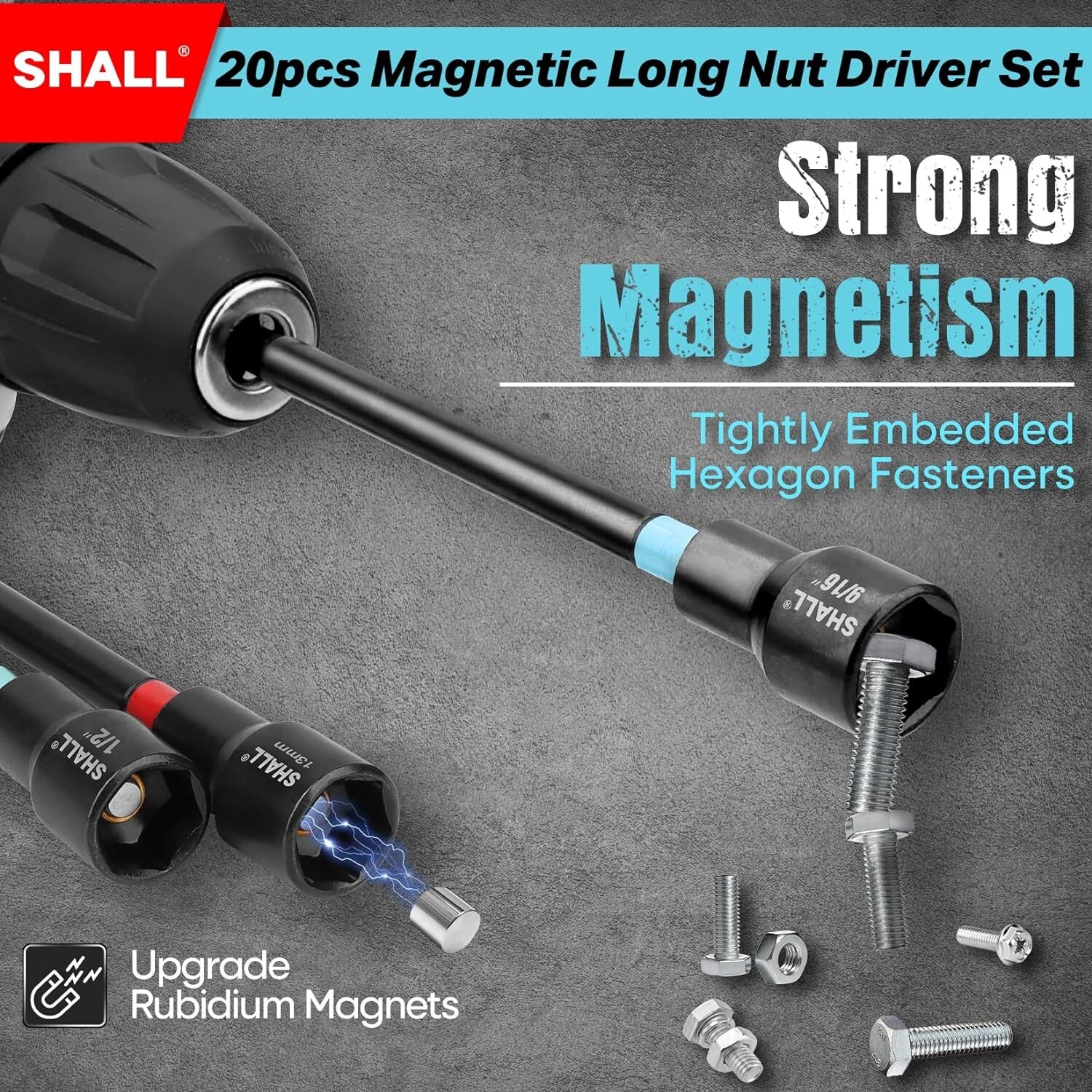 SHALL 20PCS Magnetic Nut Driver Set,Long Nut Drivers for Impact Dril