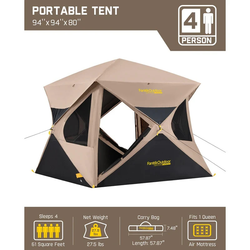 FanttikOutdoor Alpha C4 Ultra Instant Cabin Tent 4 Person Pop Up