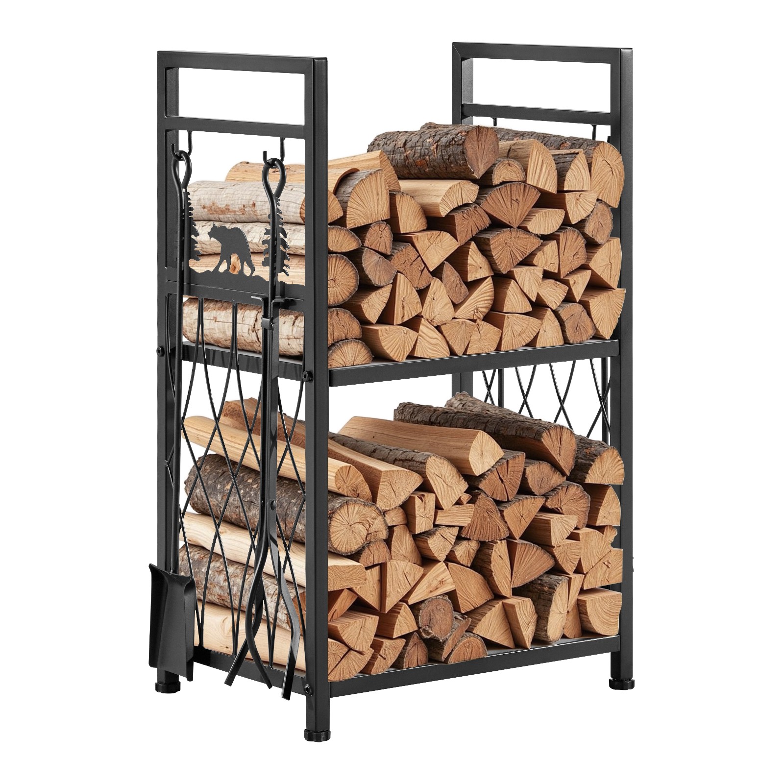 VEVOR 2 Tier Indoor Firewood Rack with Fireplace Tools 1.3 ft Log Wood Holder
