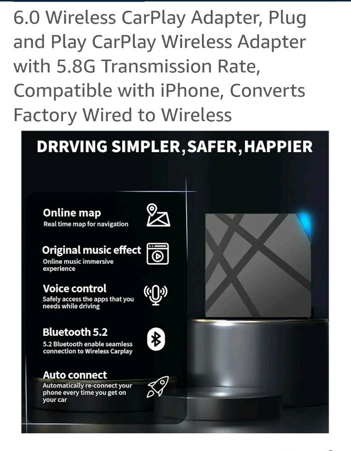 Wireless CarPlay Adapter USB Dongle For iPhone Apple Wireless Carplay Plug &Play