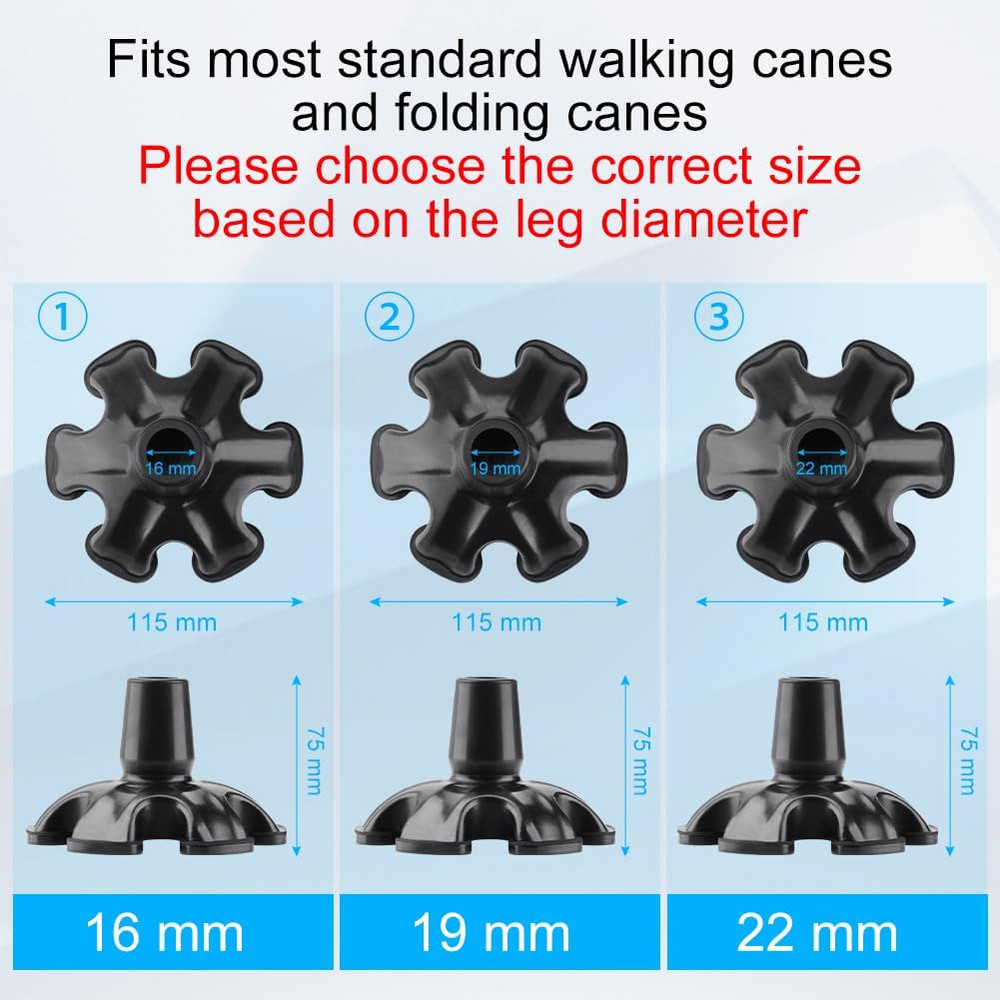 Cane Tip - Self Standing Heavy Duty Rubber Replacement for Walking Cane - Stable