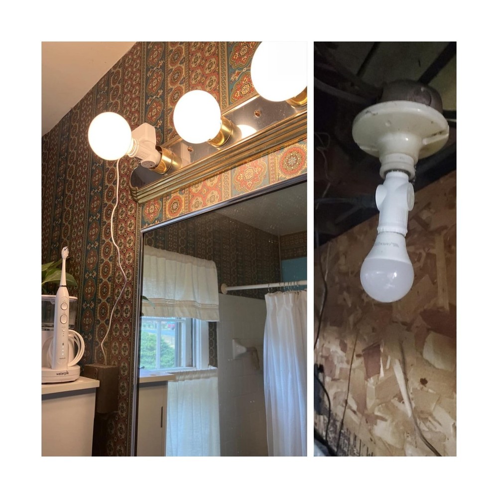 2 Pack E26 Light Socket to Plug Adapter with Bulb Socket White