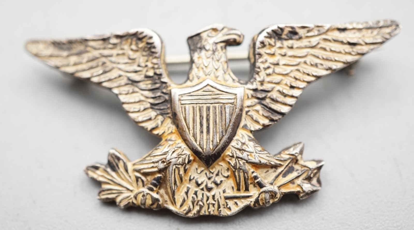 WWI Sterling Army Colonel Rank War Eagle Shoulder Insignia Pin