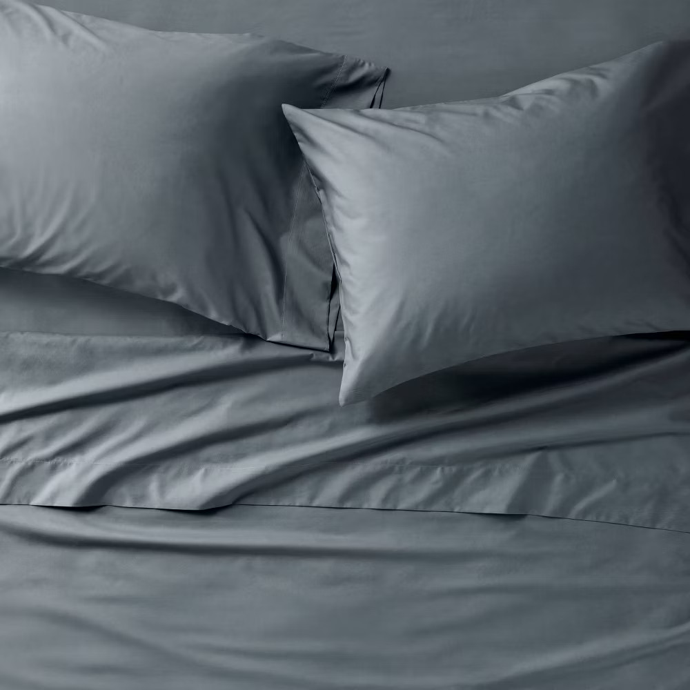 Queen 400 Thread Count Percale Sheet Set Mineral Blue - Casaluna