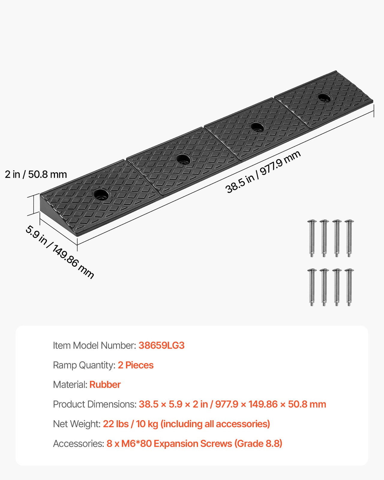 VEVOR 2 Pcs Driveway Rubber Curb Ramp 33069 lbs 2 inch Rise Threshold Ramp