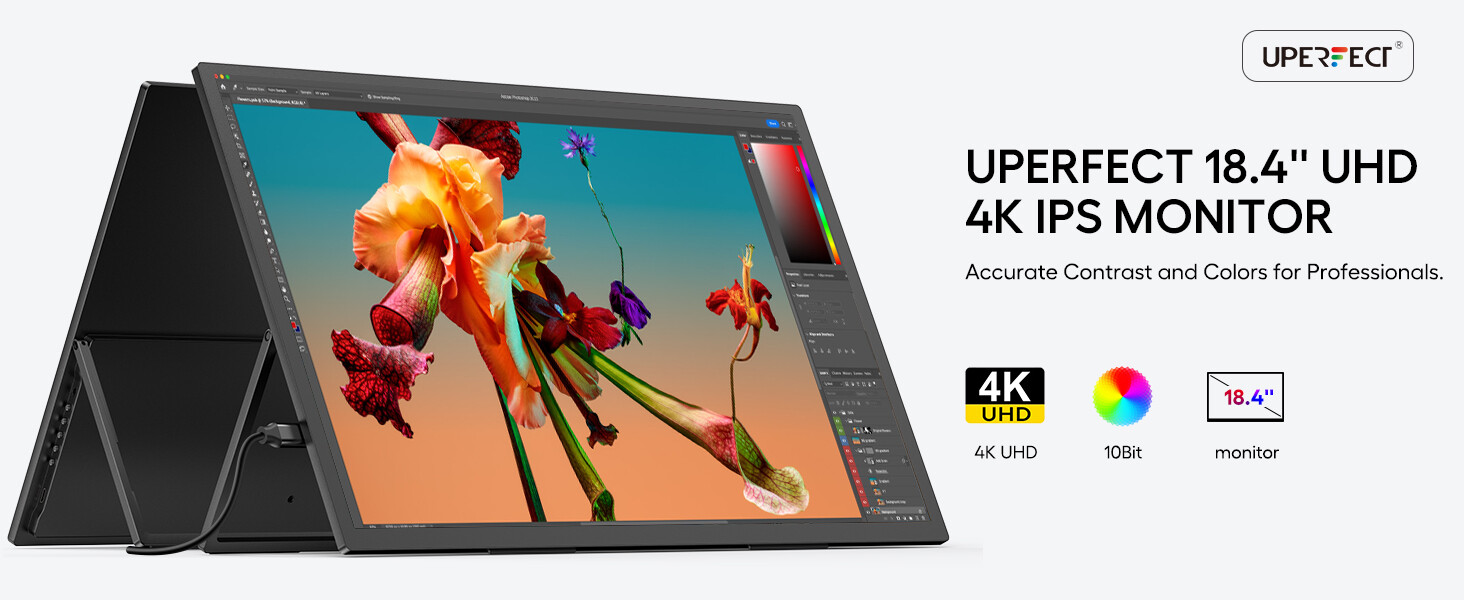 UPERFECT 18" 4K Portable Monitor 3840*2160 Ultra-Slim Screen w/Adjustable Stand