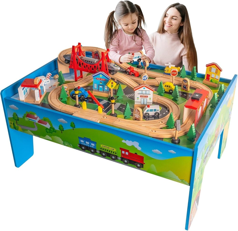 Wooden Train Table with Accessories