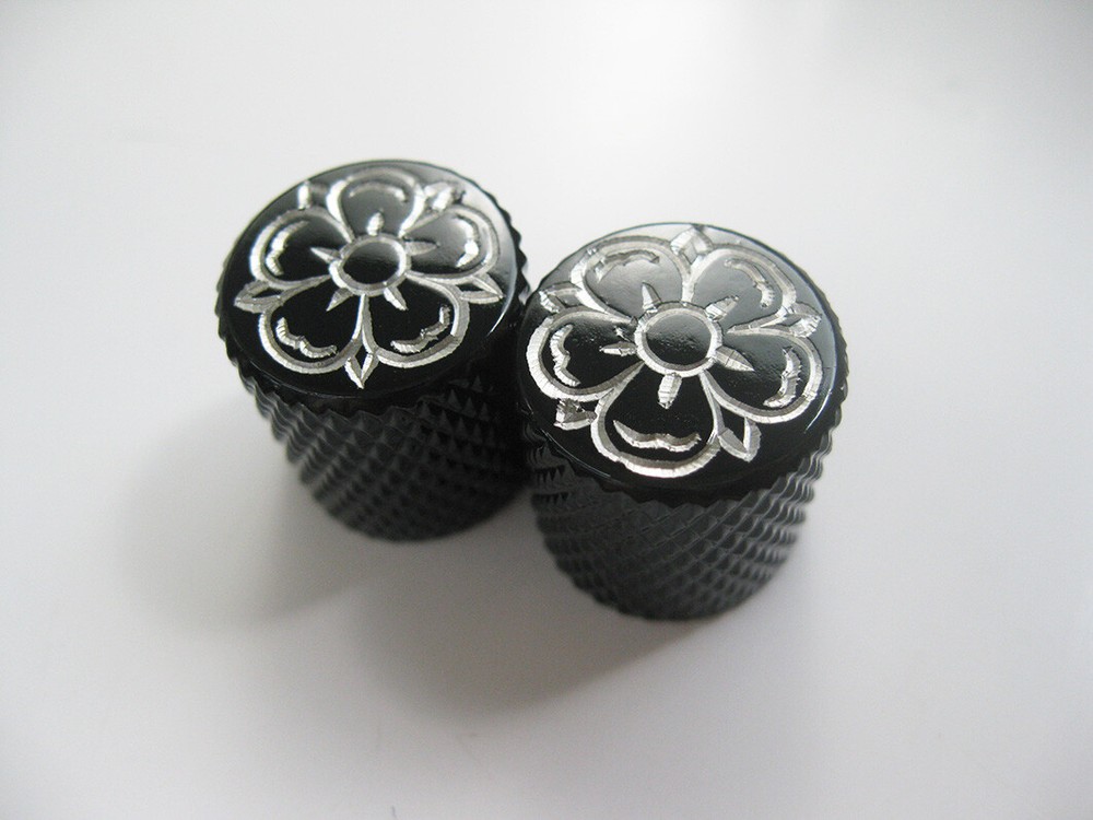 Hand engraved 2pcs plum blossom pattern electric guitar black metal knobs