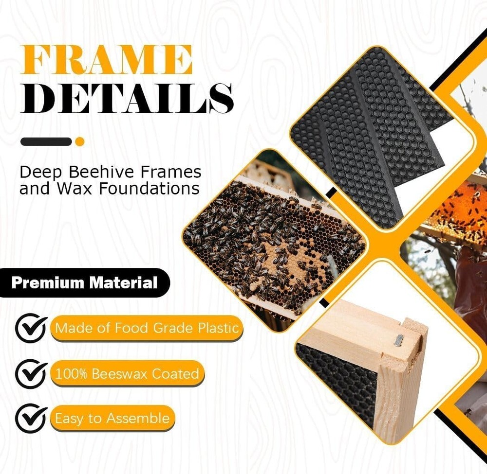 20-Pack Beehive Deep Frames & Waxed Foundations, 9-1/8" (Black)