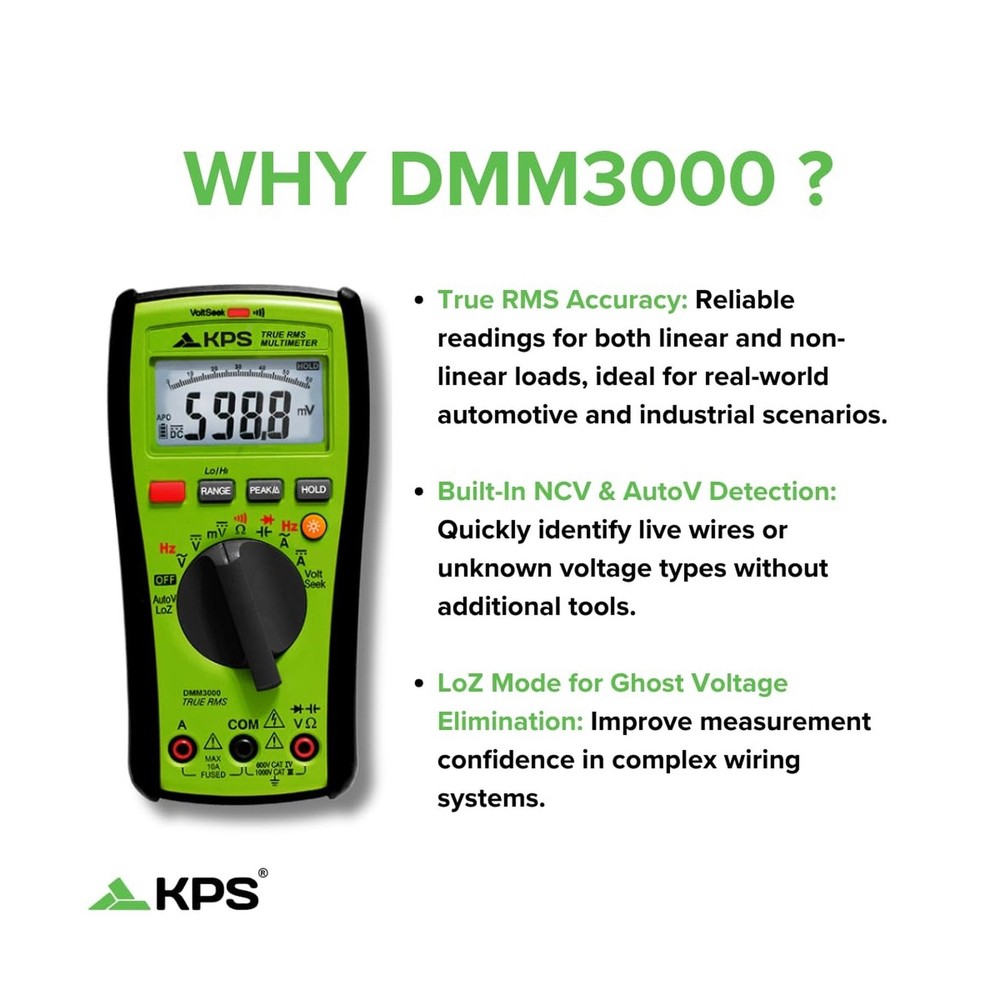 KPS DMM3000 TRMS Multimeter – 1000V with NCV, Low-Pass Filter & Temp Probe